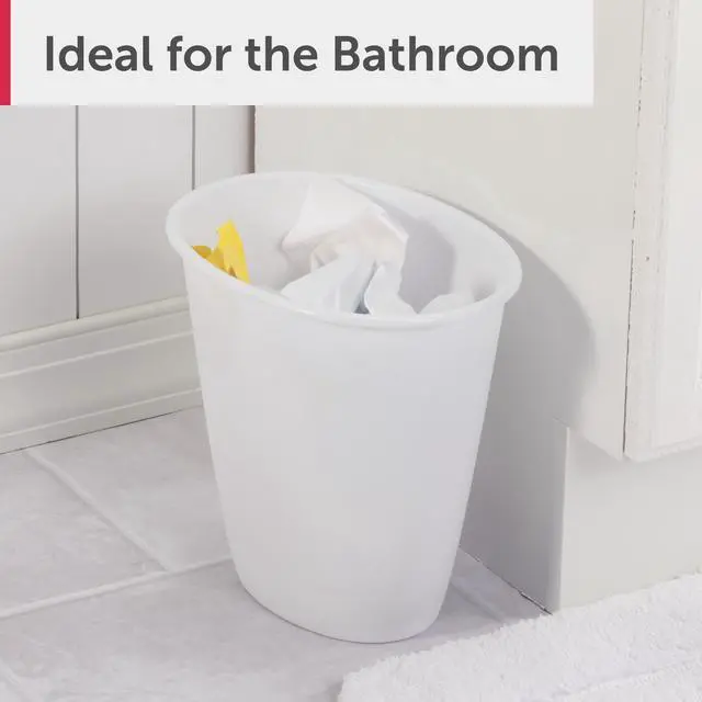Alt view image 2 of 7 - (4 pack) Sterilite Small Bathroom Trash Can, 1.5 Gallon Plastic Garbage Bucket Bin with No Lid, White