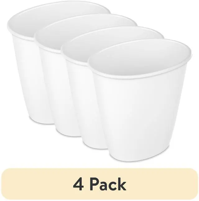 Main image of (4 pack) Sterilite Small Bathroom Trash Can, 1.5 Gallon Plastic Garbage Bucket Bin with No Lid, White