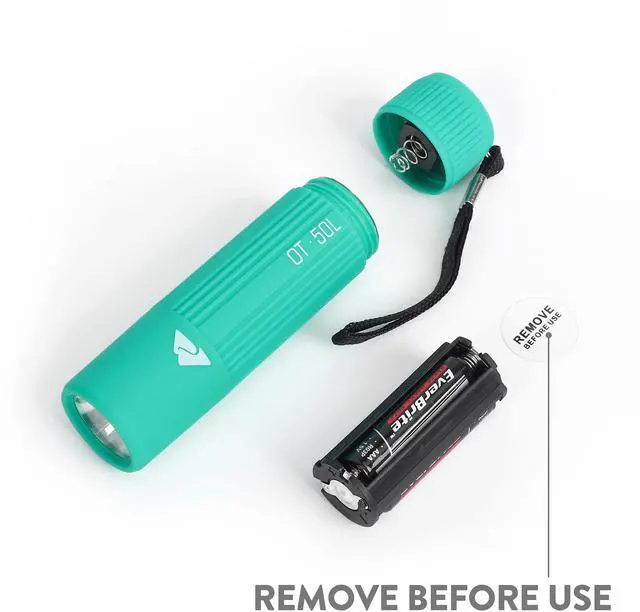 Alt view image 2 of 7 - (3 pack) Ozark Trail Mini Handheld LED Flashlight, 50 Lumens, 3 AAA Batteries Included, Teal