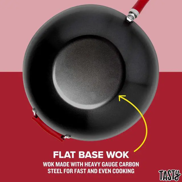 Alt view image 4 of 6 - Tasty 14 Carbon Steel Wok, Non-Stick Flat Bottom Stir Fry Pan with Silicone Handle