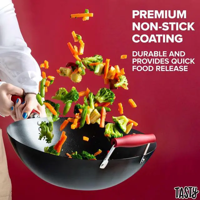 Alt view image 6 of 6 - Tasty 14 Carbon Steel Wok, Non-Stick Flat Bottom Stir Fry Pan with Silicone Handle