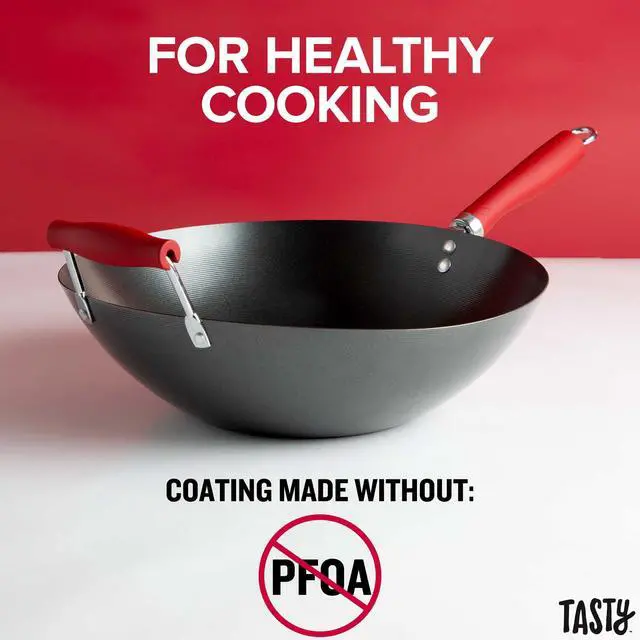 Alt view image 5 of 6 - Tasty 14 Carbon Steel Wok, Non-Stick Flat Bottom Stir Fry Pan with Silicone Handle