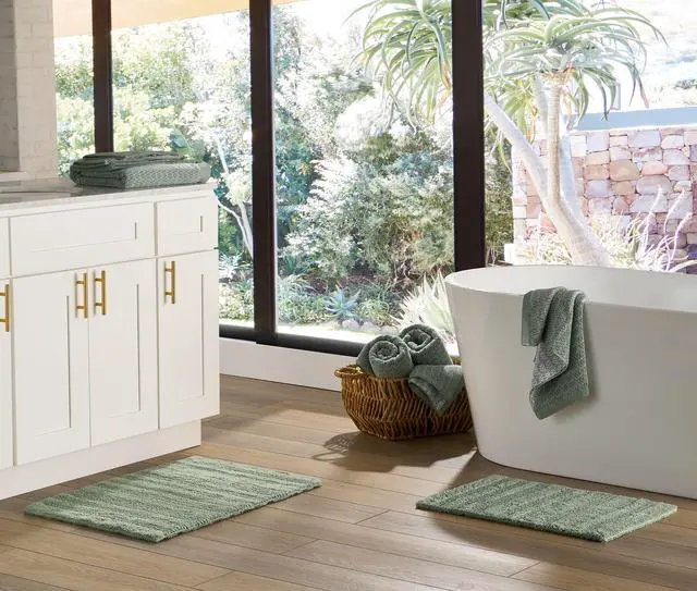 Alt view image 4 of 7 - Better Homes & Gardens Cut & Loop Reversible 2-Piece Bath Rug Set, Soft Green, 17 in x 24 in & 20 in x 30 in