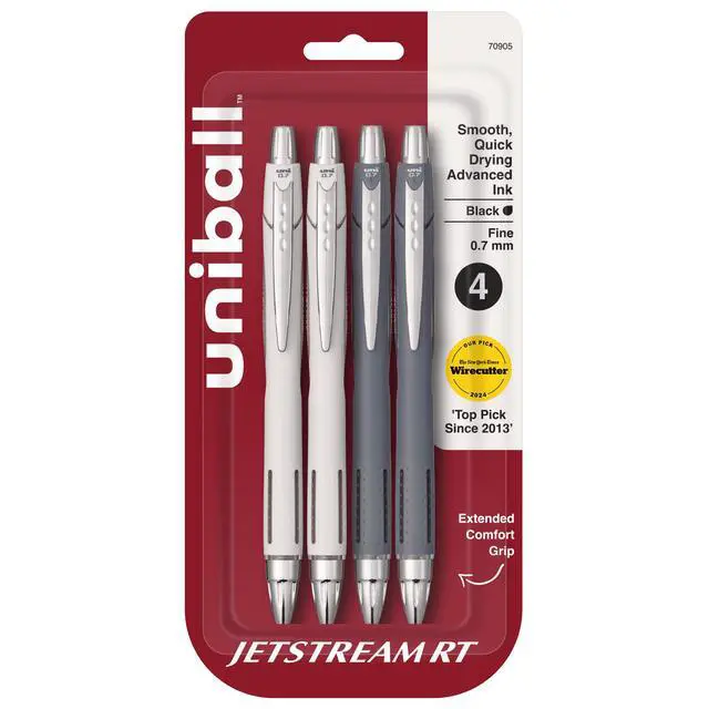 Main image of uniball Jetstream Retractable Ballpoint Pens, Fine Point, 0.7mm, Black Ink, 4 Count