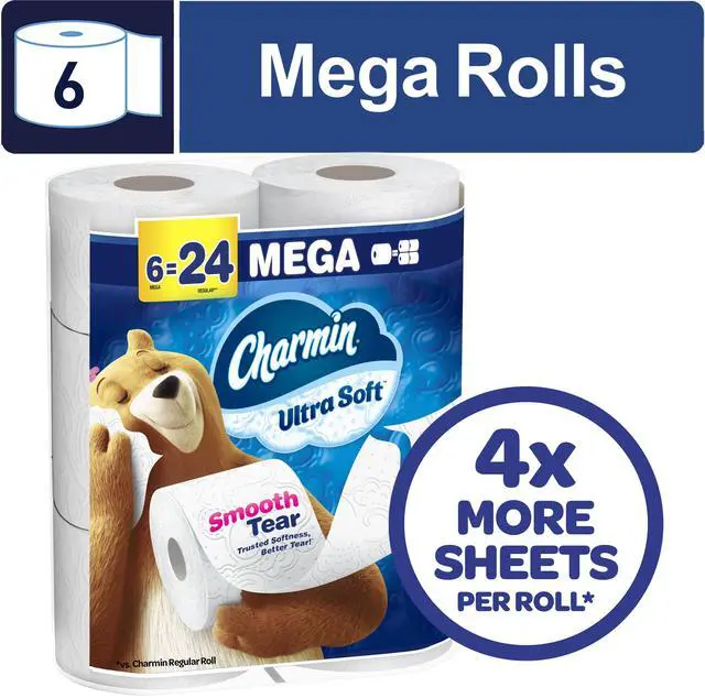 Main image of Charmin Ultra Soft Toilet Paper 6 Mega Rolls, 224 Sheets Per Roll