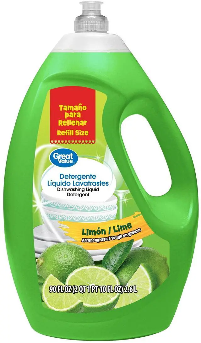 Main image of Great Value Dish Washing Liquid Detergent, 90 fl oz, Limon/Lime