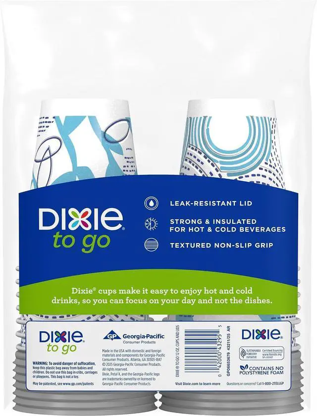 Alt view image 4 of 6 - Dixie To Go Paper Coffee Cups With Lids, 12 oz, 14 ct, Disposable Insulated Paper Cups for On-The-Go Hot or Cold Beverages