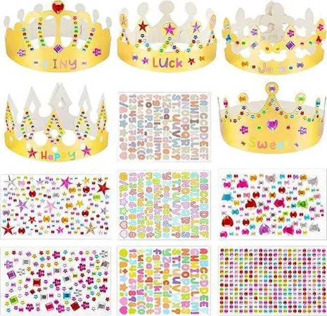 Main image of Gold Paper Crowns, 15 Pcs DIY Birthday Party Crowns with Gem Stickers