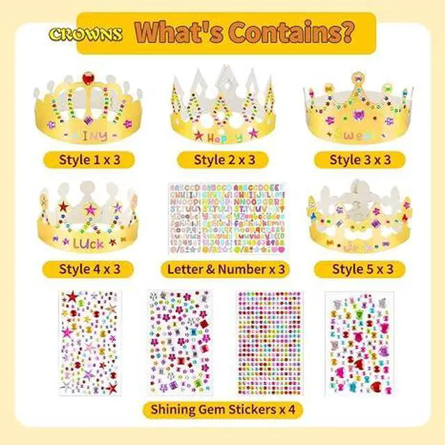 Alt view image 5 of 5 - Gold Paper Crowns, 15 Pcs DIY Birthday Party Crowns with Gem Stickers