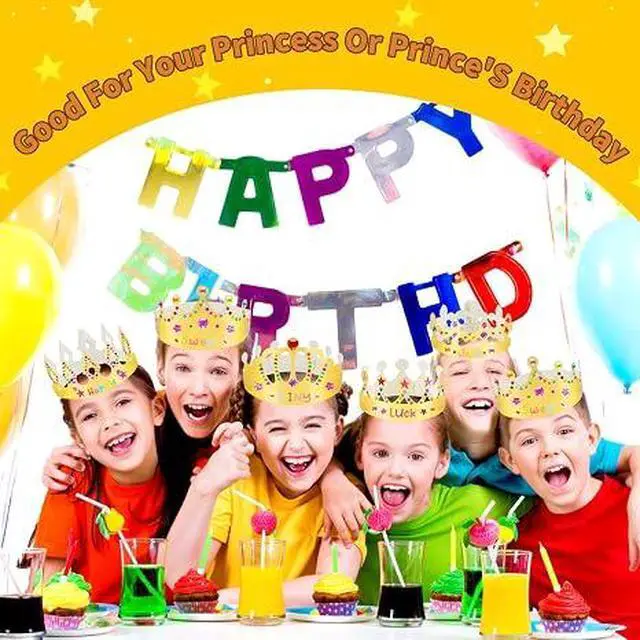 Alt view image 3 of 5 - Gold Paper Crowns, 15 Pcs DIY Birthday Party Crowns with Gem Stickers