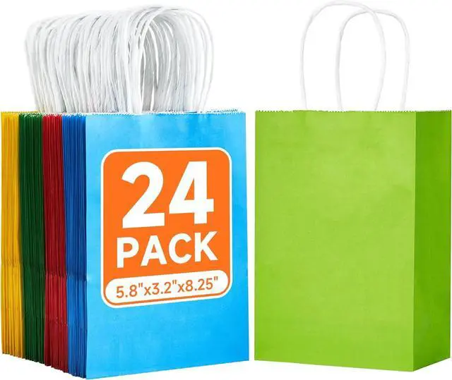 Main image of METAPRINT 24Pcs Paper Gift Bags with Handles, 5.8x3.2x8.25 Inch,Rainbow