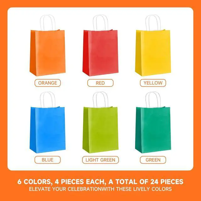 Alt view image 2 of 6 - METAPRINT 24Pcs Paper Gift Bags with Handles, 5.8x3.2x8.25 Inch,Rainbow