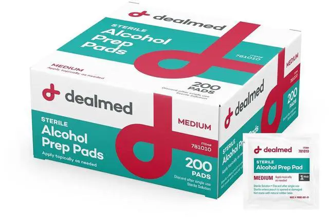Main image of Dealmed Alcohol Prep Pads - 70% Alcohol, Sterile Wipes - 200 Count