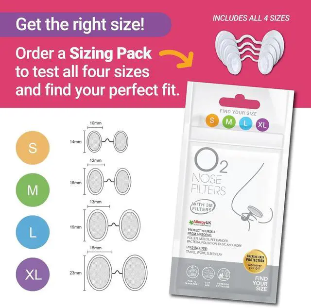 Alt view image 4 of 6 - O2 Nose Filters with 3M Filtration - Nasal Screens for Allergies, Dust & Smoke - Drug-Free & Latex-Free Nose Filters - Invisible Allergy Protection (Trial Pack 4 Sizes)