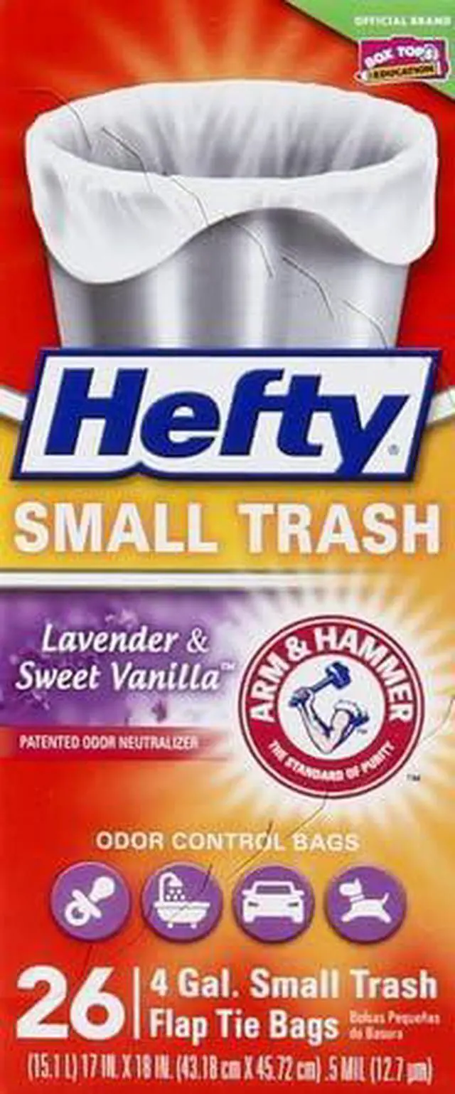 Alt view image 3 of 6 - Hefty Small Trash Bags, Flap Tie, Lavender & Sweet Vanilla Scent, 4 Gallon, 26 Count