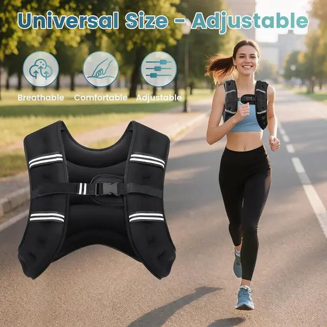 Alt view image 4 of 6 - Weighted Vest, 8lb/12lb/16lb/20lb/25lb/30lb Weight Vest with Two Adjustment Straps for Men Women, Weight Vests with Reflective Stripe for Strength Training, Running, Jogging, Walking