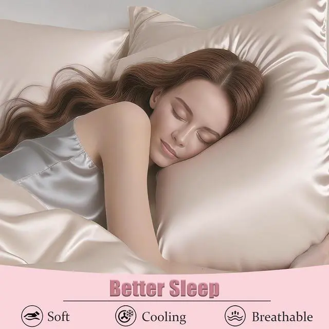 Alt view image 4 of 6 - Mulberry Silk Pillow Cases with Zipper, Ultra Smooth Soft Breathable Cooling Pillow Cases for Hot Sleepers, Silk Satin Pillowcase for Hair and Skin, Gifts for Women (Beige, Standard Size, 1 Pack)