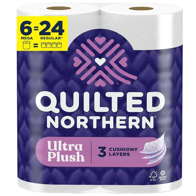 Alt view image 8 of 14 - Quilted Northern Ultra Plush Toilet Paper, 6 Mega Rolls = 24 Regular Rolls, 4X More Absorbent*, 3-Ply Soft Toilet Tissue