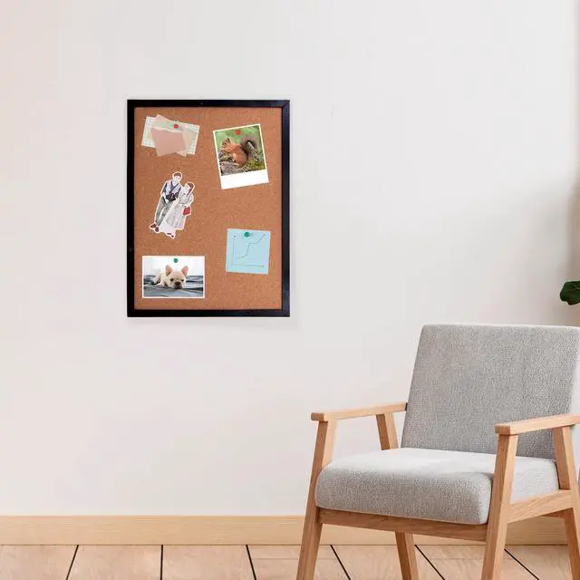 Alt view image 4 of 7 - Black Cork Bulletin Board 14.6 x 11 Inches, Oak Veneer Frame, Wall-Mounted for Office Home and School (Pins, Eye Bolts, Washers, Screws)