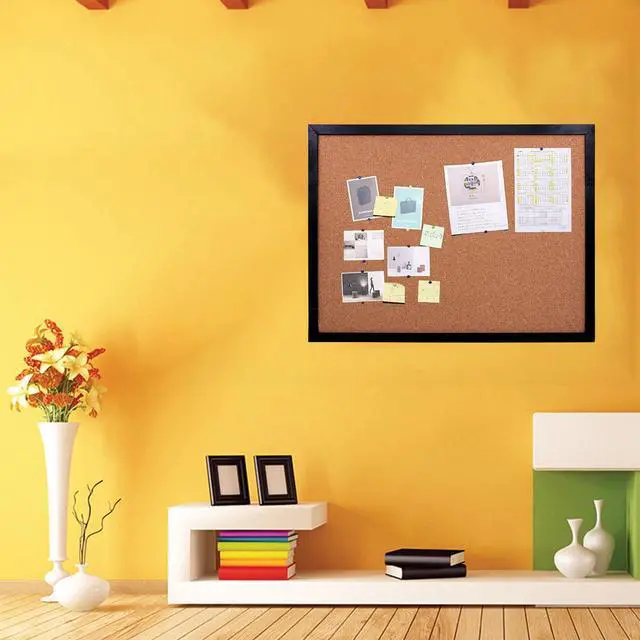 Alt view image 3 of 7 - Black Cork Bulletin Board 14.6 x 11 Inches, Oak Veneer Frame, Wall-Mounted for Office Home and School (Pins, Eye Bolts, Washers, Screws)