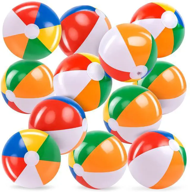 Main image of JOYIN 12 Pack 12 Inch Beach Balls - Bulk Classic Inflatable Pool Toys for Games, Adults, Kids, Birthday Party Supplies, Rainbow Color Summer Hawaiian Decorations