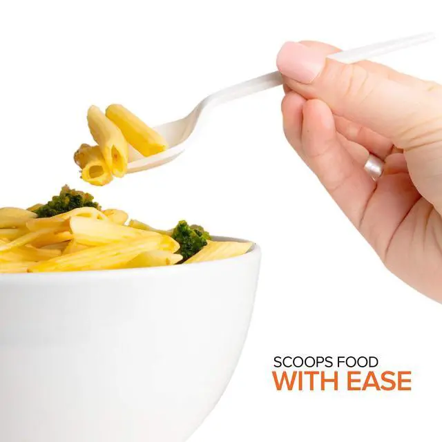Alt view image 4 of 7 - White Plastic Disposable Forks 50-Pack - BPA-Free 2-in-1 Heavy Duty Fork Spoon for School Lunch, Picnic, Catering, Restaurant, Birthday Party