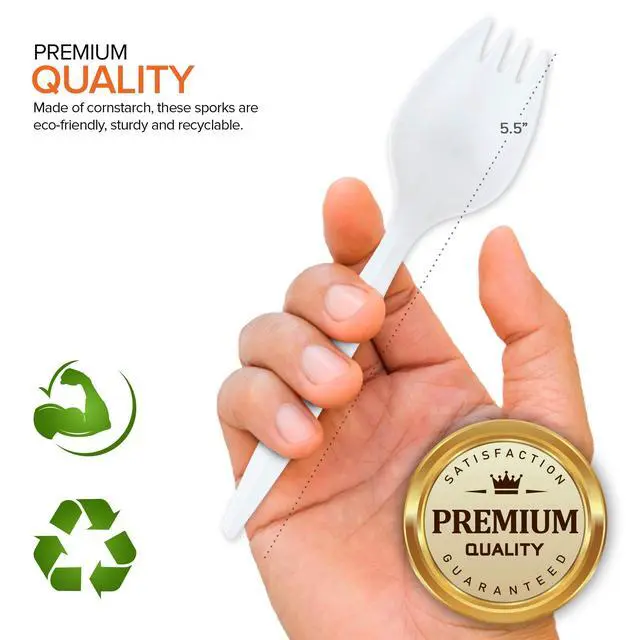 Alt view image 7 of 7 - White Plastic Disposable Forks 50-Pack - BPA-Free 2-in-1 Heavy Duty Fork Spoon for School Lunch, Picnic, Catering, Restaurant, Birthday Party
