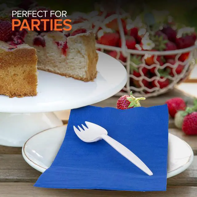 Alt view image 5 of 7 - White Plastic Disposable Forks 50-Pack - BPA-Free 2-in-1 Heavy Duty Fork Spoon for School Lunch, Picnic, Catering, Restaurant, Birthday Party