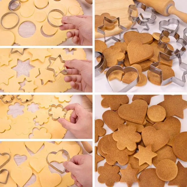 Alt view image 3 of 7 - Stainless Steel 12-Piece Cookie Cutter Set, 3 Heart, 3 Star, 3 Flower, 3 Round Cookie Cutters for Valentine's Day Christmas Holiday