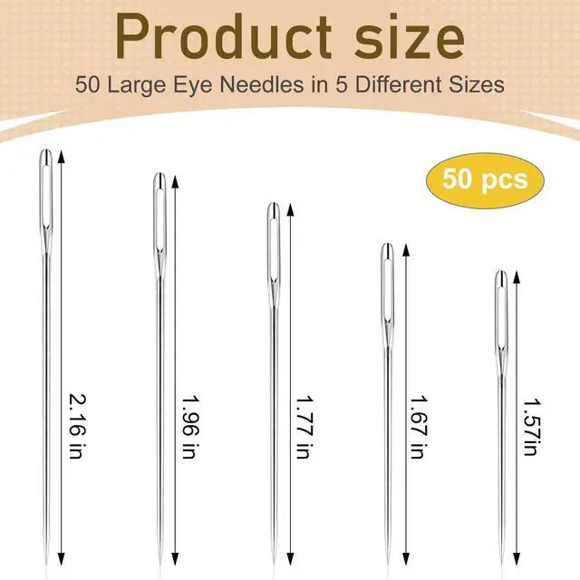 Alt view image 2 of 6 - RITDVNI 50 Pieces Sewing Needles, Large Eye Hand Sewing, 5 Sizes Embroidery Needles, Stainless Steel Yarn Needles, Self-Threading Needles for Hand Sewing