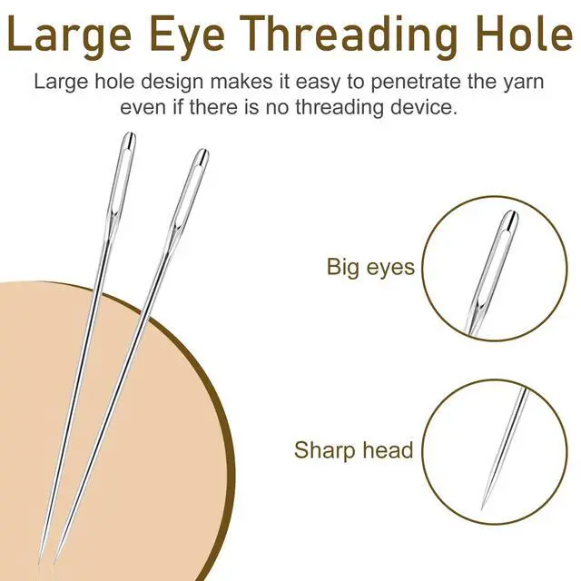 Alt view image 4 of 6 - RITDVNI 50 Pieces Sewing Needles, Large Eye Hand Sewing, 5 Sizes Embroidery Needles, Stainless Steel Yarn Needles, Self-Threading Needles for Hand Sewing