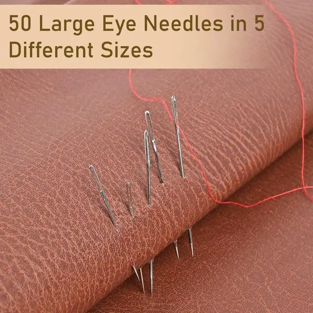 Alt view image 5 of 6 - RITDVNI 50 Pieces Sewing Needles, Large Eye Hand Sewing, 5 Sizes Embroidery Needles, Stainless Steel Yarn Needles, Self-Threading Needles for Hand Sewing