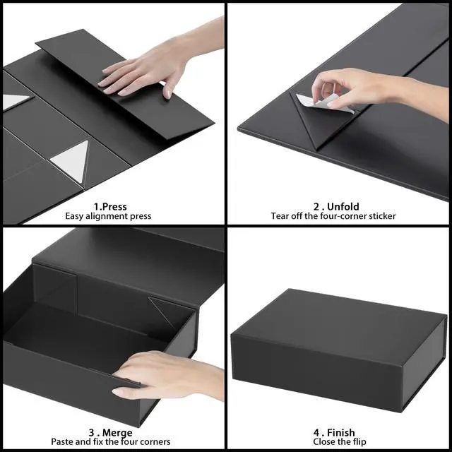 Alt view image 4 of 6 - 18cm x 21.59cm x 8.43cm Black Gift Box with Magnetic Closure