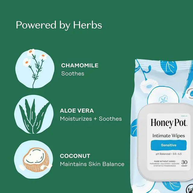 Alt view image 3 of 6 - The Honey Pot Company Sensitive pH Balanced Herbal Feminine Wipes, 30ct