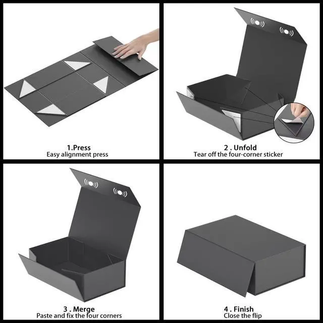 Alt view image 4 of 6 - RYDDOY Black Gift Box with Lid, 9.5 x 6 x 3 Inches, Rectangular Foldable, for Best Man Proposal Box, Wedding, Christmas, Halloween, Birthday Gift Packaging