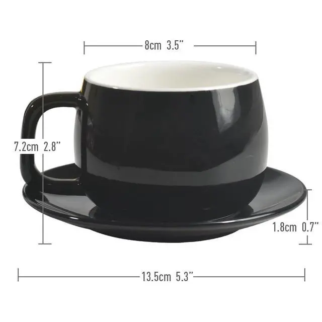 Alt view image 5 of 6 - IonEgg Ceramic Coffee Cup with Saucer, 270ml/9oz, Minimalist Design, Perfect for Latte, Cappuccino and Tea, Black