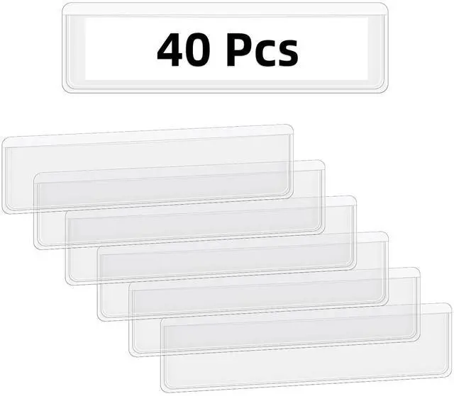 Main image of 40 Pack Self-Adhesive Clear Plastic Label Holders, Index Card Pockets for Shelves, Mailboxes, Storage Bins, Library, Supermarket