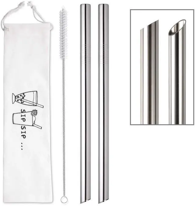 Main image of 2 Pack Reusable Bubble Tea Straws, 0.5Inch Wide Stainless Steel Straws, for Boba, Milk Tea, Milkshakes, Smoothies, with 1 Cleaning Brush and 1 Phone Case