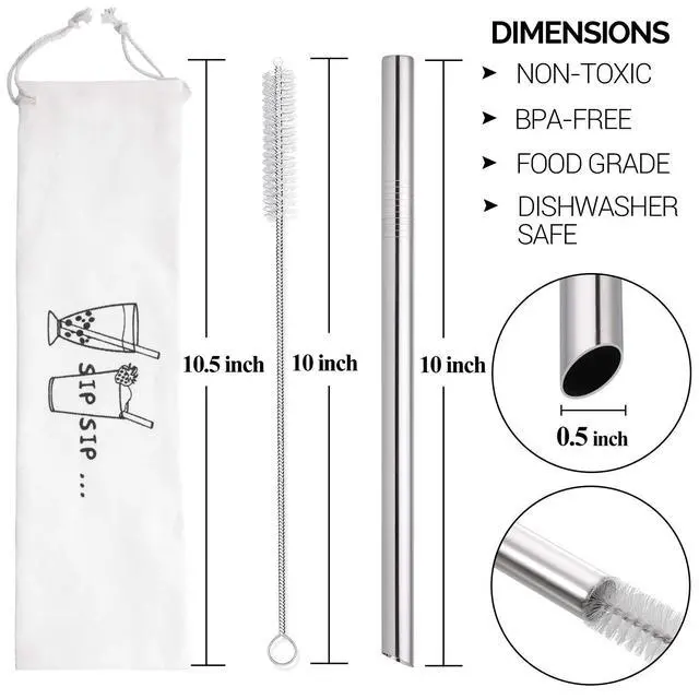 Alt view image 4 of 7 - 2 Pack Reusable Bubble Tea Straws, 0.5Inch Wide Stainless Steel Straws, for Boba, Milk Tea, Milkshakes, Smoothies, with 1 Cleaning Brush and 1 Phone Case
