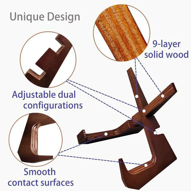 Alt view image 6 of 7 - 600-Page Capacity Rustic Wooden Recipe Book Holder, Adjustable Detachable Kitchen Counter Stand for Recipes and Tablets