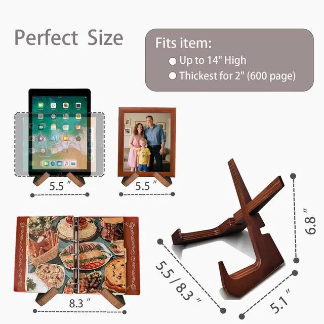 Alt view image 4 of 7 - 600-Page Capacity Rustic Wooden Recipe Book Holder, Adjustable Detachable Kitchen Counter Stand for Recipes and Tablets