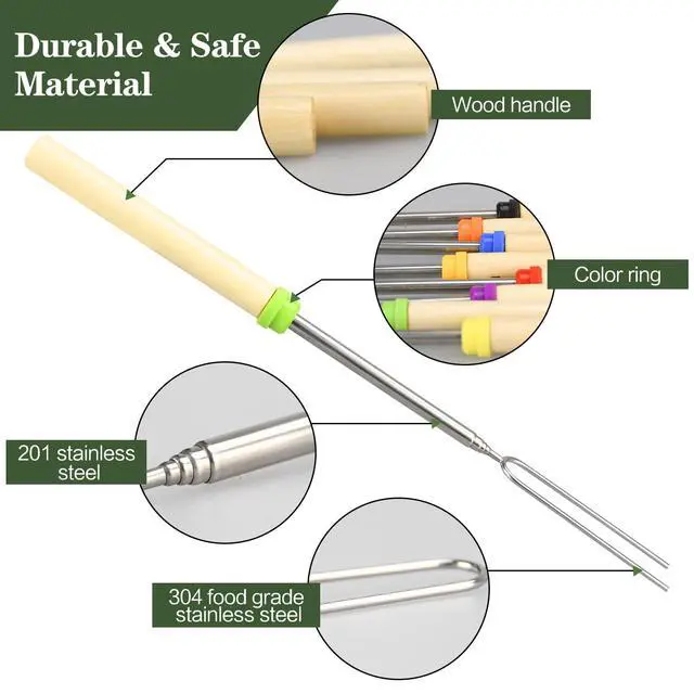 Alt view image 6 of 7 - 5 Pack Marshmallow Roasting Sticks, 32-Inch Long Extendable Forks