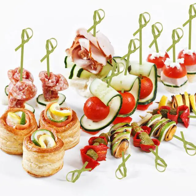 Alt view image 3 of 6 - JtmyAota 100 Pack Bamboo Skewers, 4.7Inch Natural Bamboo Cocktail Picks for Appetizers, Cake, Dessert, Fruit, Party Decor
