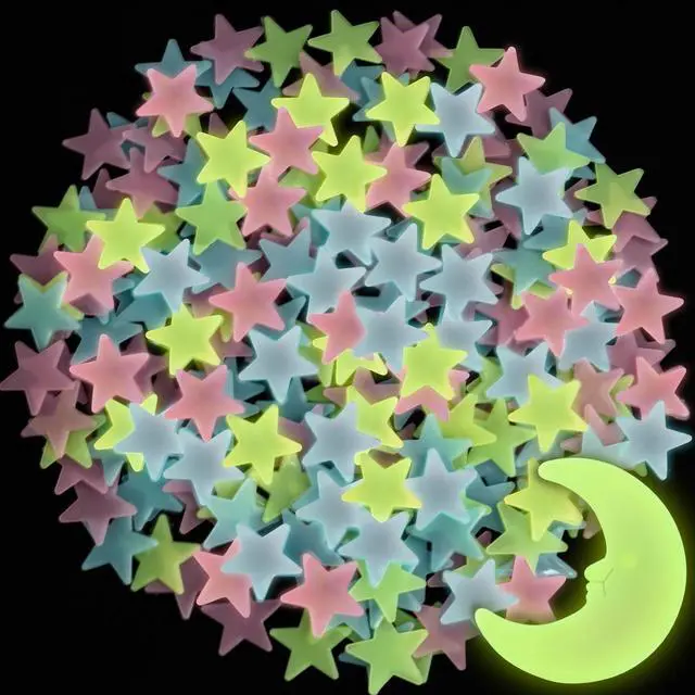 Main image of MAQIHAN 200 Glow In The Dark Stars And Moon Stickers For Ceiling, Plastic Space Galaxy Wall Decals For Bedroom