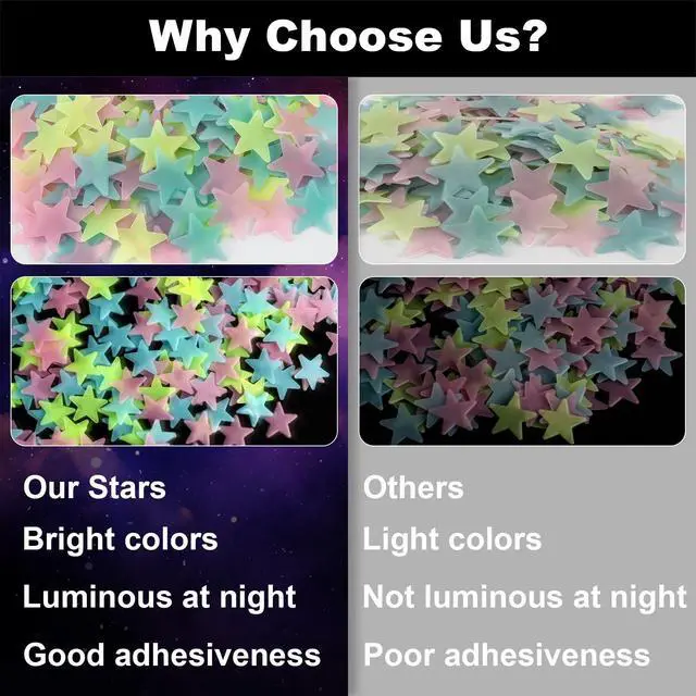 Alt view image 4 of 6 - MAQIHAN 200 Glow In The Dark Stars And Moon Stickers For Ceiling, Plastic Space Galaxy Wall Decals For Bedroom