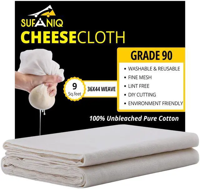 Main image of Sufaniq 90 Grade (9 sq ft) 100% Pure Cotton Reusable Cheesecloth, Unbleached Ultra-Fine Fabric for Filtering, Premium Butter Muslin - 1 sq yd