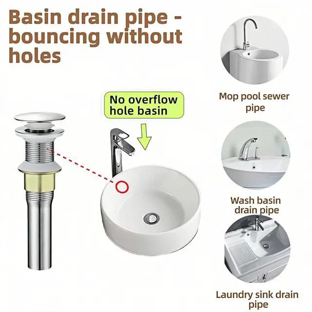 Alt view image 3 of 6 - Pop-Up Sink Drain for Non-Overflow Basin, Stainless Steel, Hair Catcher, 7.1Inch, Brushed Nickel (No Hole)