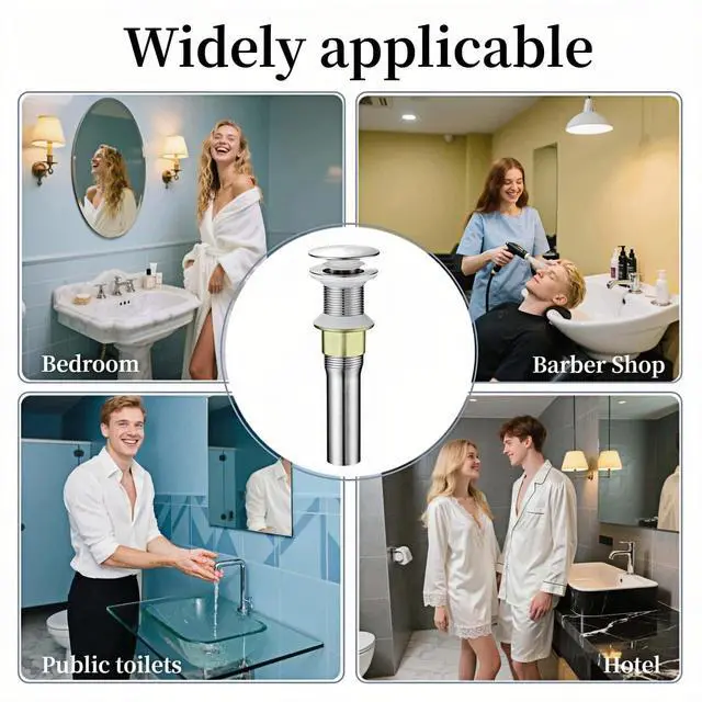Alt view image 6 of 6 - Pop-Up Sink Drain for Non-Overflow Basin, Stainless Steel, Hair Catcher, 7.1Inch, Brushed Nickel (No Hole)