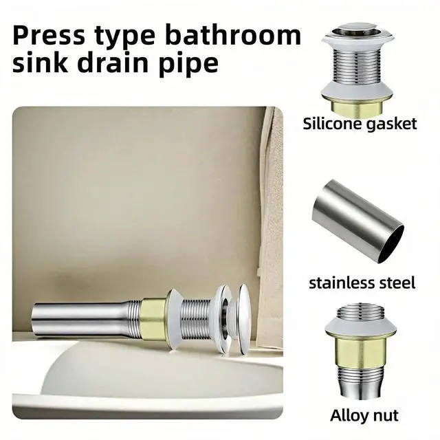 Alt view image 5 of 6 - Pop-Up Sink Drain for Non-Overflow Basin, Stainless Steel, Hair Catcher, 7.1Inch, Brushed Nickel (No Hole)
