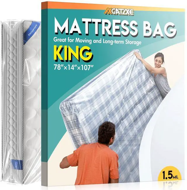 Main image of Axgatoxe 1.5mil Plastic Mattress Bag for Moving Storage, King Size